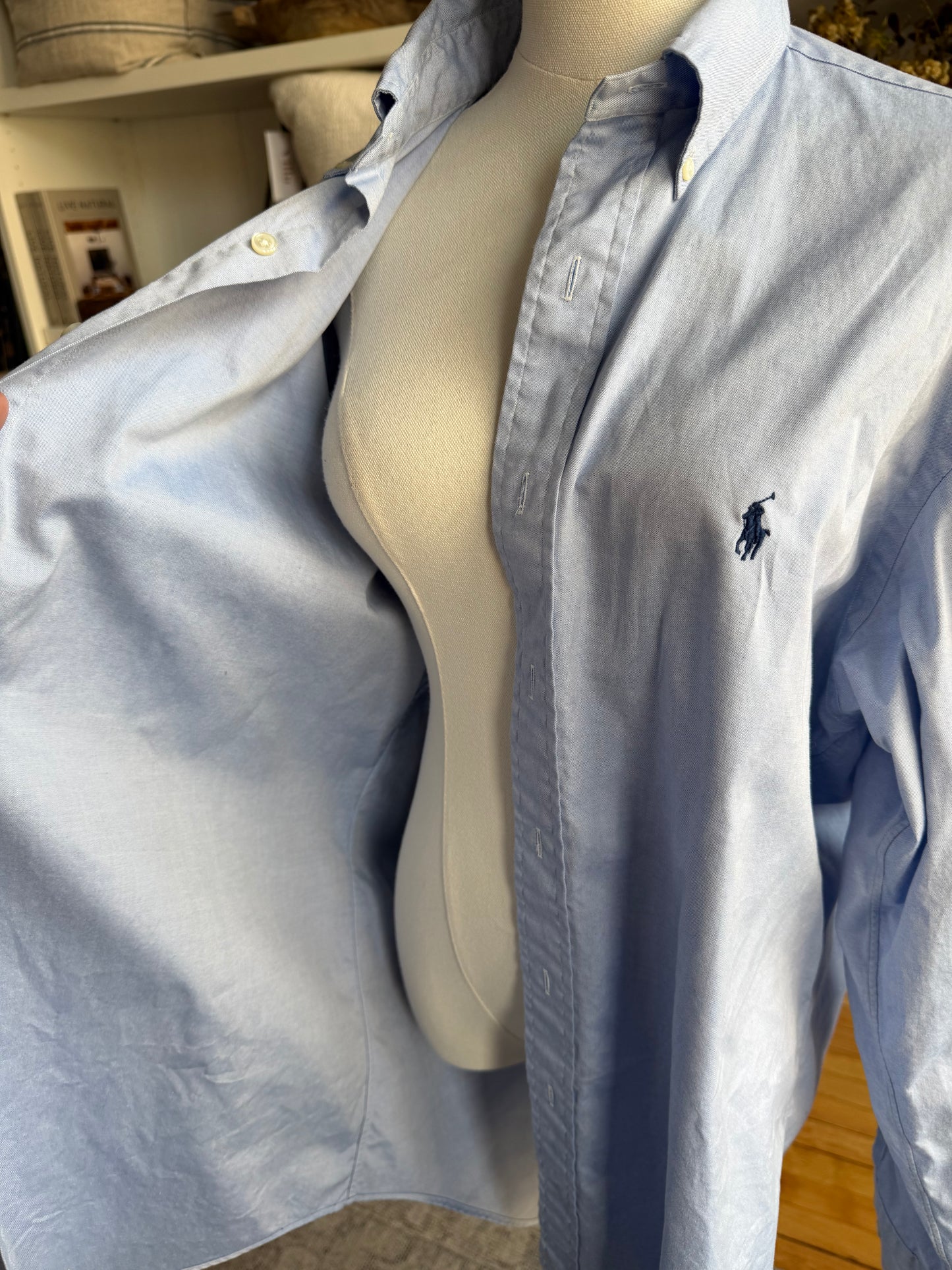 90s Ralph Lauren blue Yarmouth button down. Made in Hong Kong
