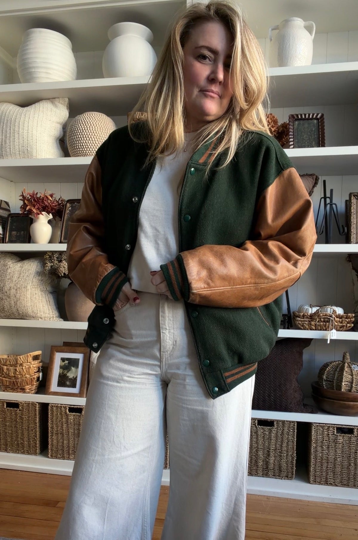 90s J. Peterman Co. wool and leather bomber. Made in the USA