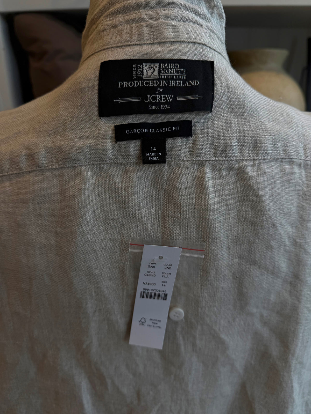 JCrew Garcon Classic shirt in Baird McNutt Irish. Size 14 tall