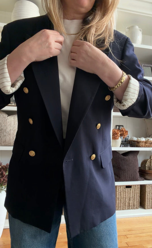 80s Lands End navy wool blazer. Made in the USA. Fits S-M