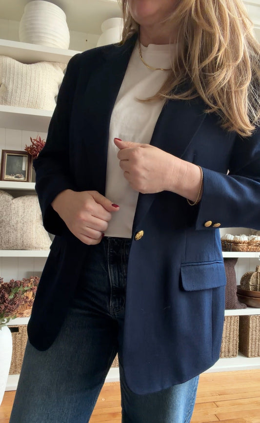 90s Lands End navy wool blazer. Made in the USA. Fits S-M