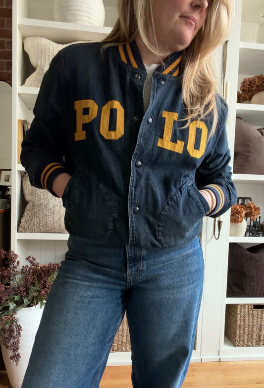 00s Polo Ralph Lauren denim bomber. Fits XS-M